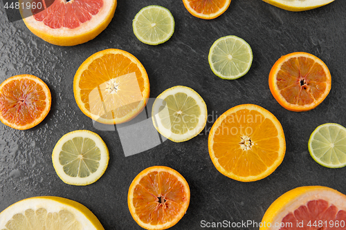 Image of close up of different citrus fruit slices