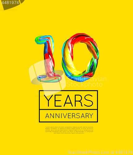 Image of 10th Anniversary, congratulation for company or person on yellow background. Vector