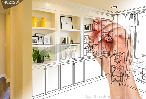 Image of Hand Drawing Home Built-in Shelves and Cabinets with Photo Cross