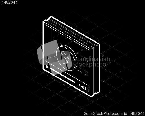 Image of isometric video player interface for web site design or mobile application. Vector illustration on black