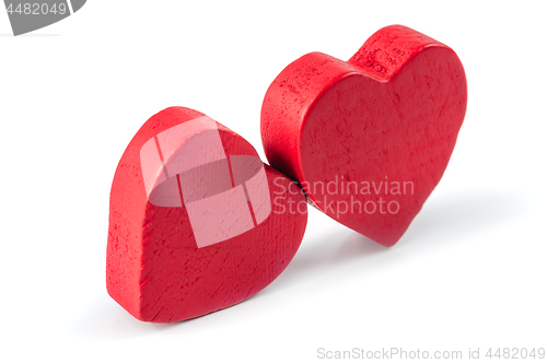 Image of Red wooden hearts isolated on white