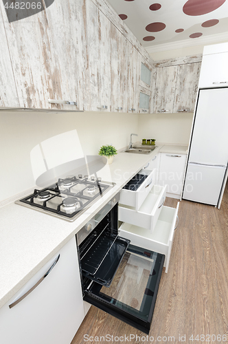 Image of Modern white kitchen interior