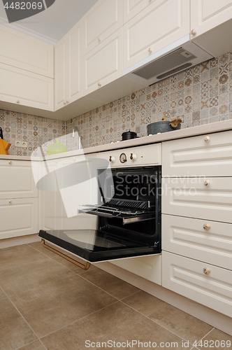 Image of Modern beige colored kitchen