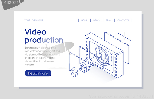 Image of Film strip counter with countdown. Isometric vector illustration. Thin line style design. Can be used as an illustration for web site or printing for video production or cinematography industry