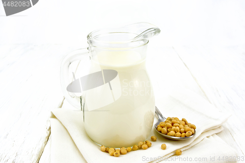 Image of Milk soy in jug on light board