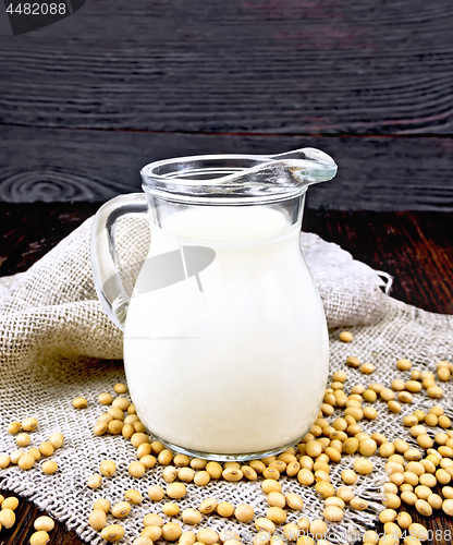 Image of Milk soy in jug on dark board