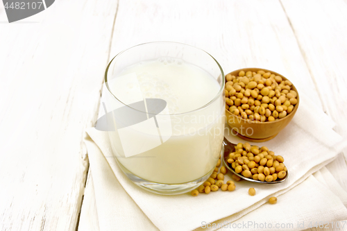 Image of Milk soy in glass on board