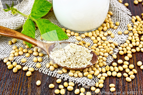 Image of Flour soy in spoon on board