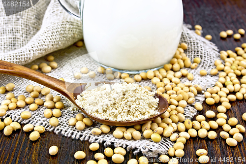 Image of Flour soy in spoon on sacking