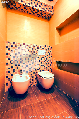 Image of Bathroom interior, toilet and bidet