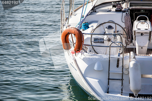 Image of Beautiful white modern yachts at sea port 