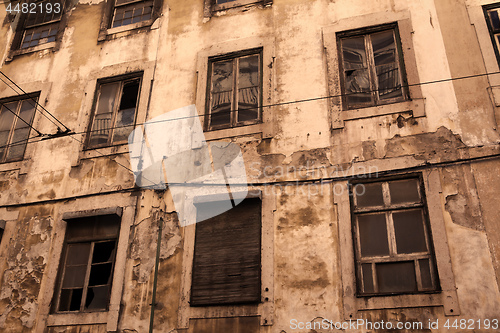 Image of Lisbon old facade, detail of an old street portugal