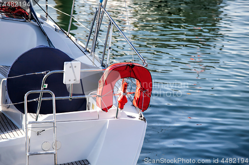 Image of Beautiful white modern yachts at sea port 