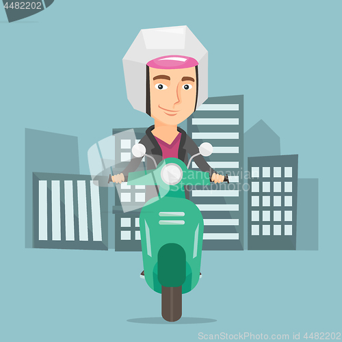 Image of Man riding scooter in the city vector illustration