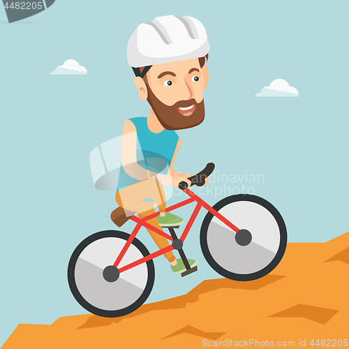 Image of Young man on bicycle traveling in the mountains.