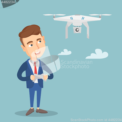 Image of Man flying drone vector illustration.