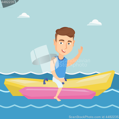 Image of Tourists riding a banana boat vector illustration.