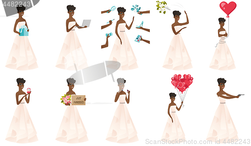 Image of Vector set of illustrations with bride character.