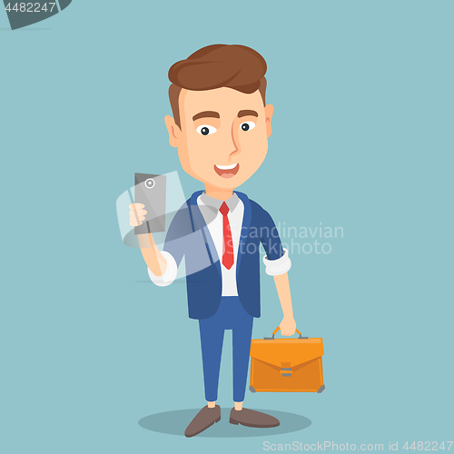 Image of Businessman making selfie vector illustration.