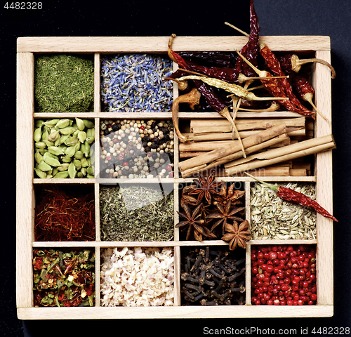 Image of Spice Spices in Wooden Box