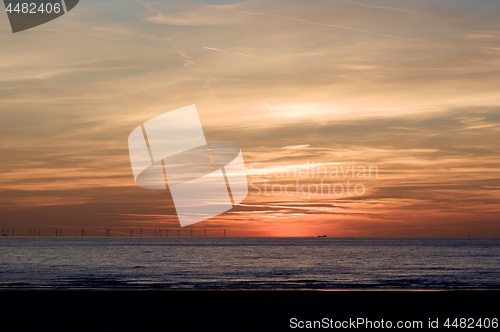 Image of Sunset on North Sea Shore in Netherlands