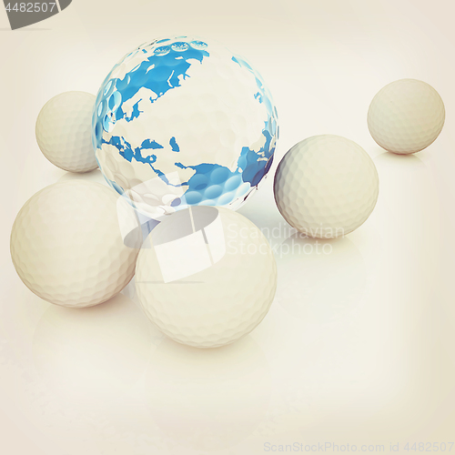 Image of Conceptual 3d illustration. Golf ball world globe. Vintage style