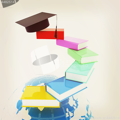 Image of Earth of education with books around and graduation hat. Global 