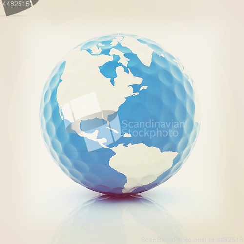 Image of Conceptual 3d illustration. Golf ball world globe. Vintage style