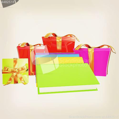 Image of Gifts and books. 3d illustration. Vintage style