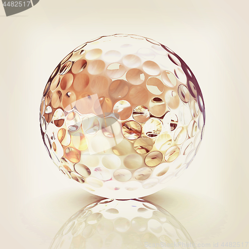 Image of 3D rendering metal golf Ball with white background. Vintage styl