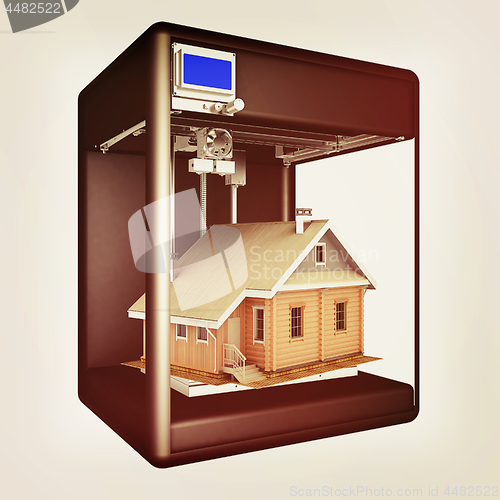 Image of Industrial 3D printer prints a house concept. 3d illustration. V