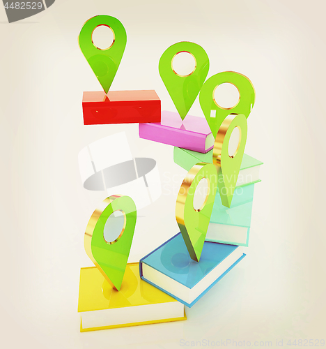 Image of Books with 3d pointers. 3d illustration. Vintage style
