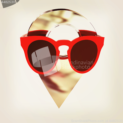 Image of Glamour map pointer in sunglasses. 3d illustration. Vintage styl