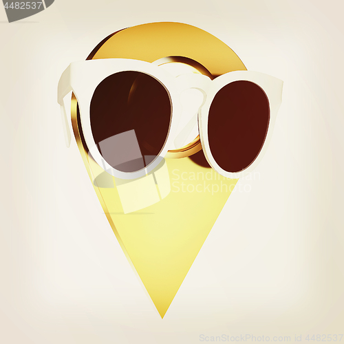Image of Glamour map pointer in sunglasses. 3d illustration. Vintage styl