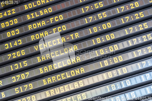 Image of Flight information board at spanish airport terminal