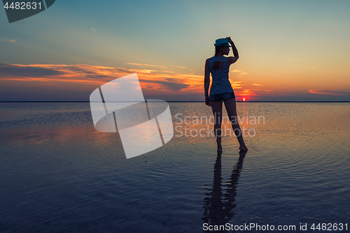 Image of Beauty sunset on salty lake