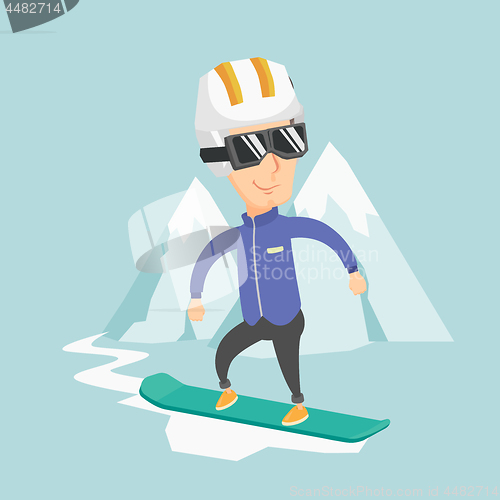 Image of Adult man snowboarding vector illustration.