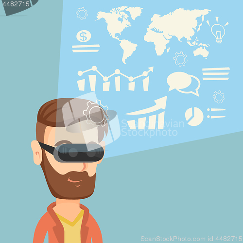 Image of Businessman in vr headset analyzing virtual data.