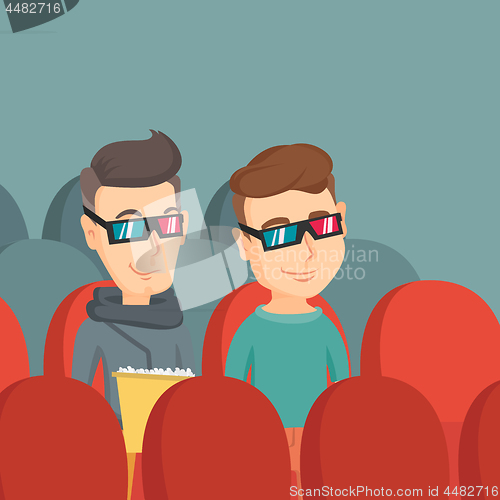 Image of Happy friends watching 3D movie in the theatre.