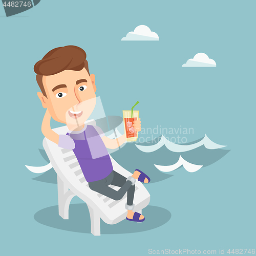 Image of Man relaxing on beach chair vector illustration.