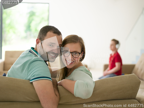 Image of family with little boy enjoys in the modern living room