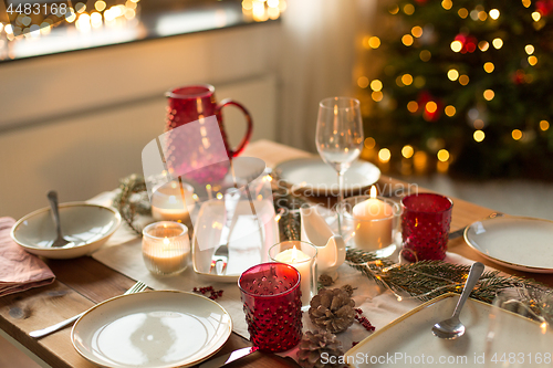 Image of table served for christmas dinner at home