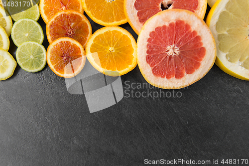 Image of close up of different citrus fruit slices