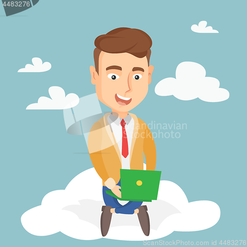 Image of Man using cloud computing technology.