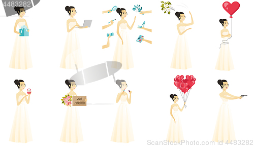 Image of Vector set of illustrations with bride character.