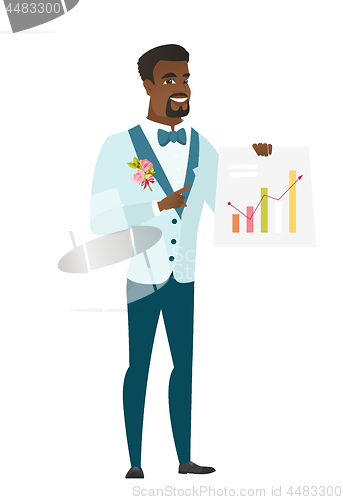 Image of African-american groom showing financial chart.