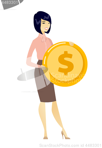 Image of Successful business woman with dollar coin.