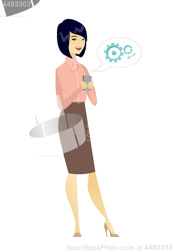 Image of Asian business woman holding a mobile phone.