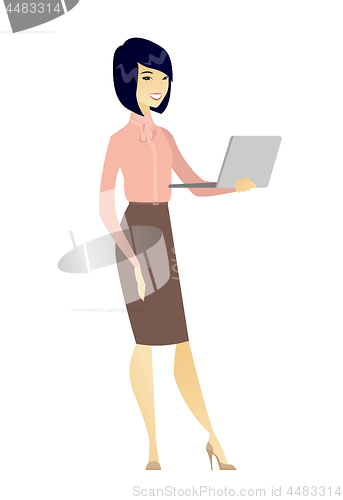 Image of Business woman using laptop vector illustration.