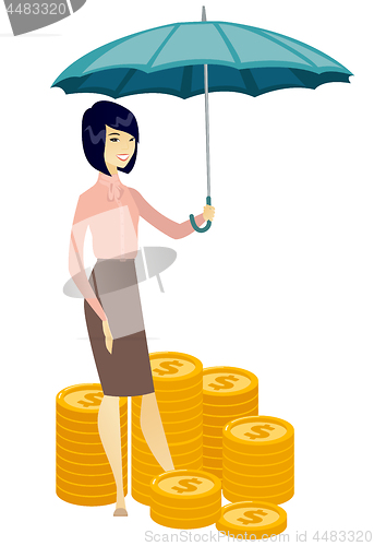 Image of Business woman insurance agent with umbrella.